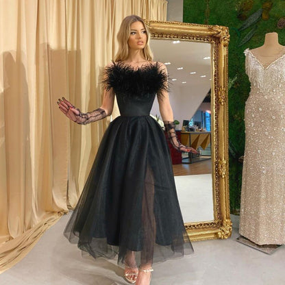 Spring Summer Women Clothing Feather Straps Tulle Elegant Evening Dress by Ragazza