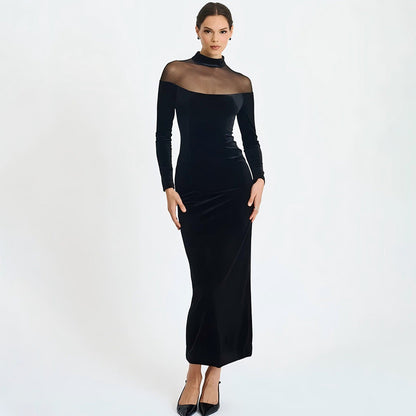 Autumn Winter Wear Voile See through Stitching Dress Sexy Tight Solid Color Dress by Ragazza