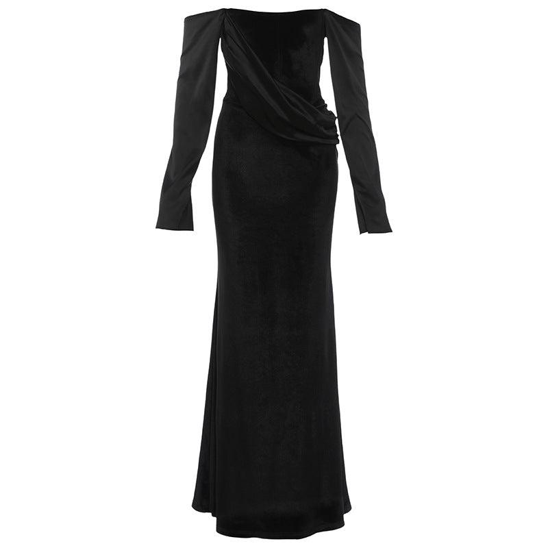 Autumn Winter Women Clothing High Class Elegant Slim Fit Backless off Shoulder Tube Top Long Sleeve Dress Women by Ragazza