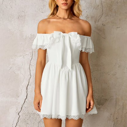 Summer Lace Splicing Sling Dress Sexy Sexy Backless off Shoulder A line Dress by Ragazza