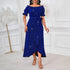 Women Solid Color Shiny off Shoulder Party Short Sleeve Waist Controlled A line Dress by Ragazza