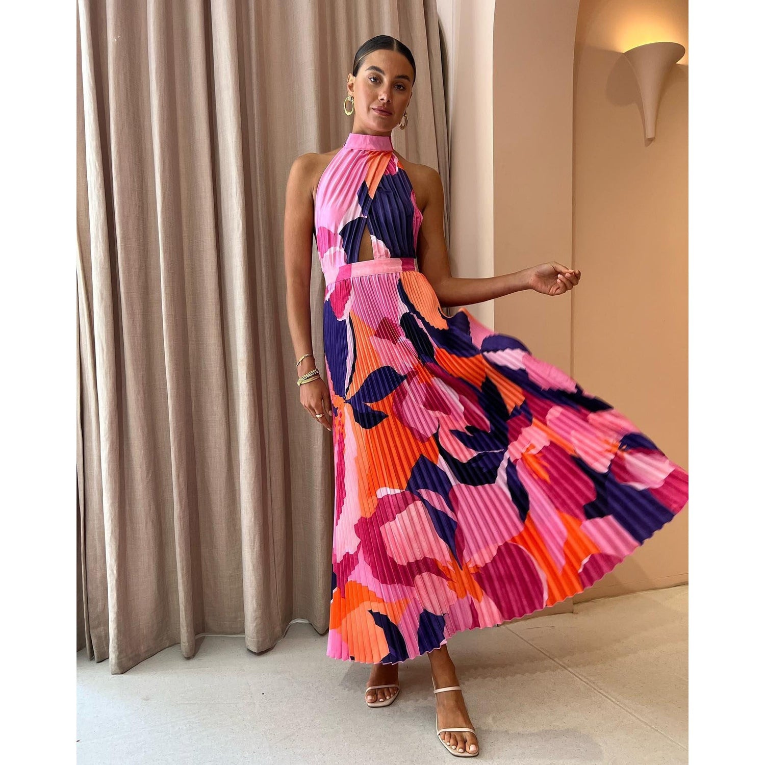 Spring Summer Halter Pleated Dress Casual Loose Vacation Women Clothing Dress  DestGlow