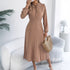 Women Clothing Spring Summer Elegant Lace up Lantern Sleeve Long Pleated Dress by Ragazza