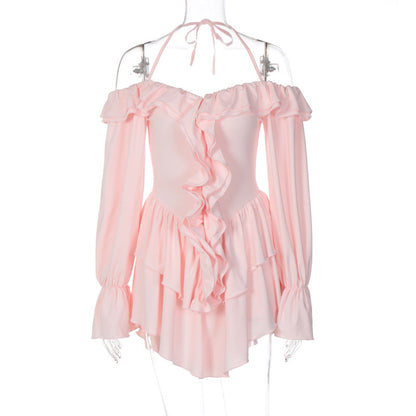 Women Clothing Autumn Sexy Halter Low Cut Ruffled Long Sleeve Romper by Ragazza