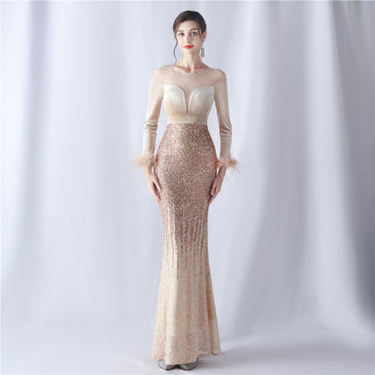 Gradient Bead Drilling Velvet High End Evening Dress by Ragazza
