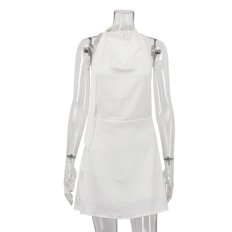 Women Clothing Satin Draping Dress Sexy Backless Halter Lace up A line Dress by Ragazza