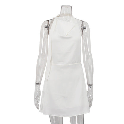 Women Clothing Satin Draping Dress Sexy Backless Halter Lace up A line Dress by Ragazza