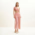 Shoulder Sleeve Pleating Cropped Outfit Mesh Stitching Solid Color Long Sheath Dress by Ragazza