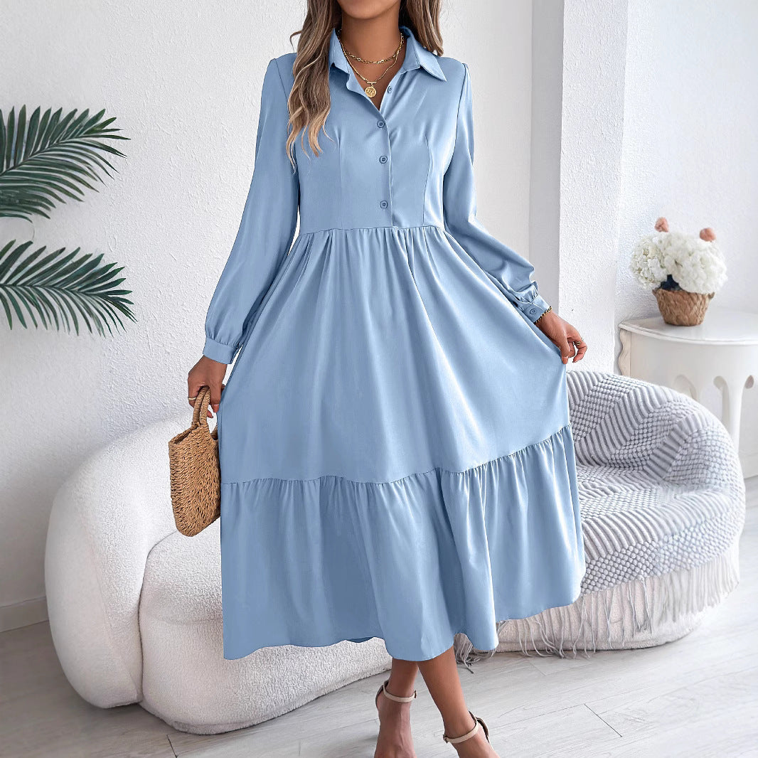 Autumn Winter Collared Casual Loose Long Sleeve Ruffled Shirt Dress Women Clothing by Ragazza