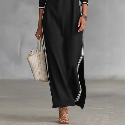 Maxi Dress Women Simple White Piping Collar Decorated with Buttons Sweater Dress  DestGlow