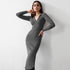 Autumn Winter Women Clothing Midi French Sexy Deep V Plunge Plunge Collared Slimming Dress by Ragazza