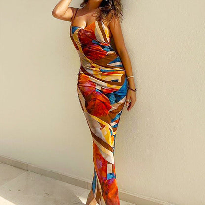 Summer Women Nightclub Sexy Abstract Printing Slip Dress by Ragazza