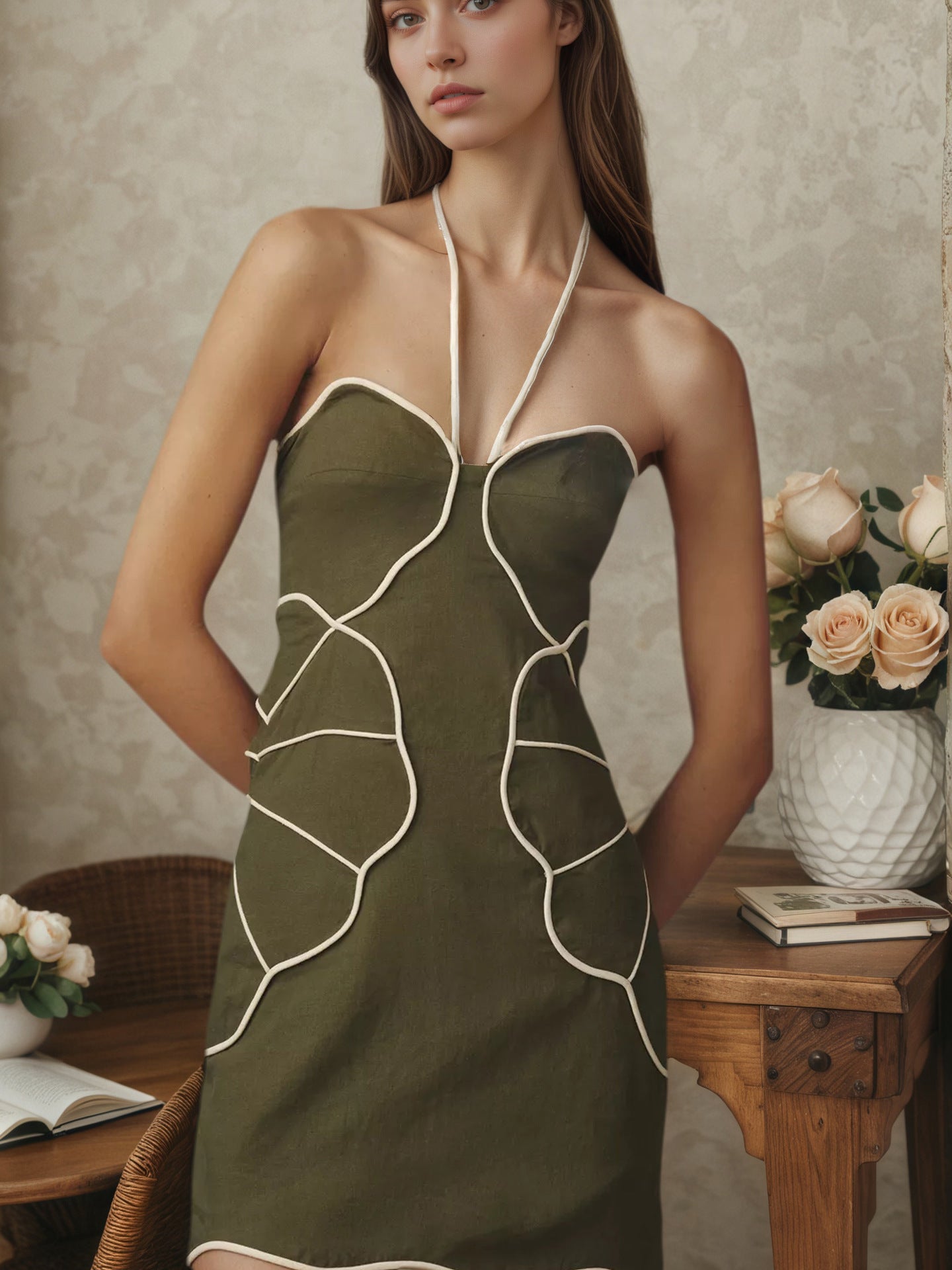 Summer Halterneck with Suspenders A line Dress Elegant Graceful Seaside Dress by Ragazza