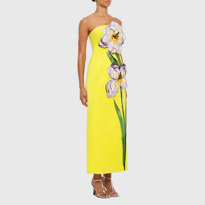 Socialite Design Maxi Dress Floral Embroidered Tube Top Sleeveless Slimming Dress Women by Ragazza