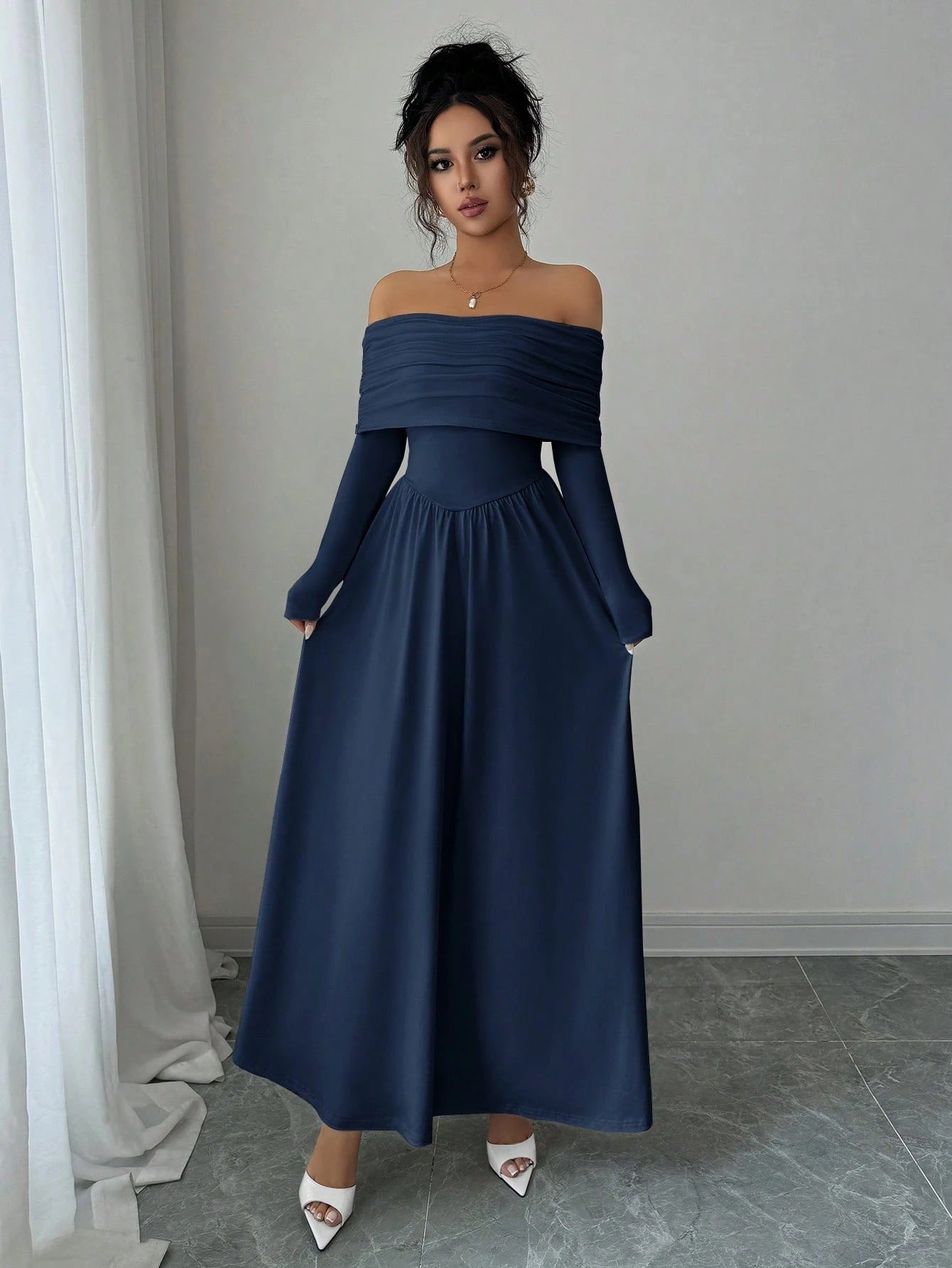 Off Shoulder Dress Women French Tea Break High Sense Cinched Slimming Maxi Dress by Ragazza