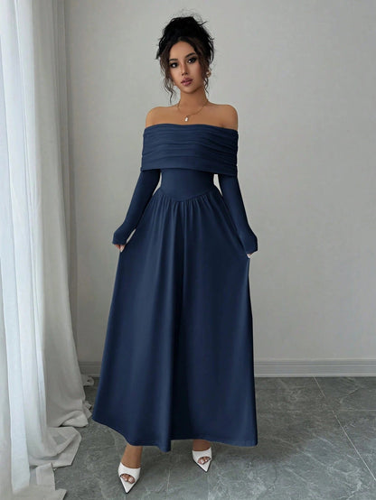 Off Shoulder Dress Women French Tea Break High Sense Cinched Slimming Maxi Dress by Ragazza