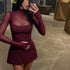 Women Clothing French Square Collar Mesh Stitching Solid Color Simple Waist Controlled A line Dress by Ragazza
