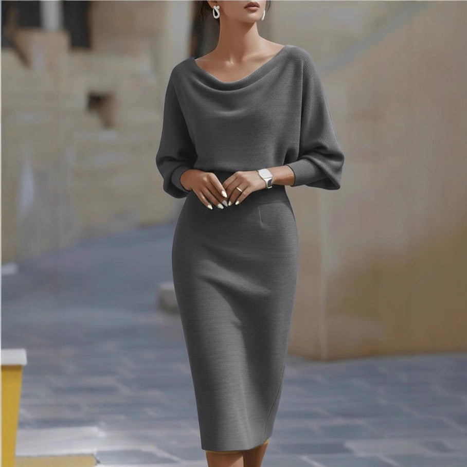 Draped Batwing Sleeve Mid Length Dress by Ragazza