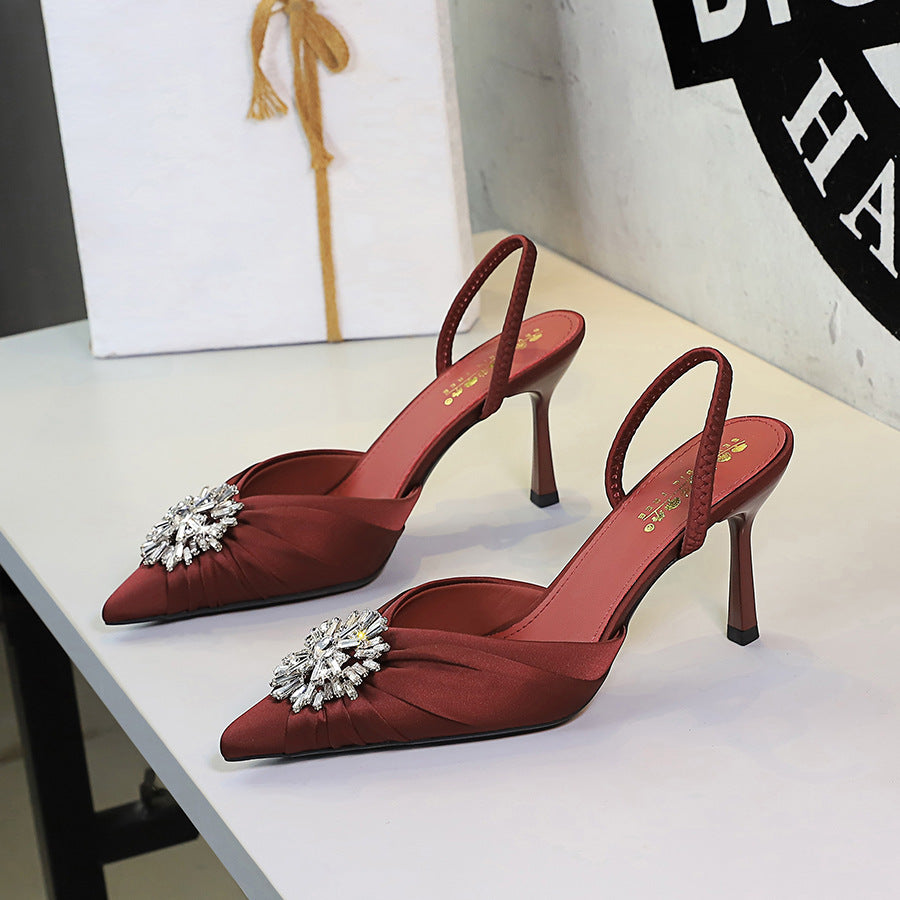 Diamond Snowflake Decorative Stiletto Heel Sandals Women Pointed Toe Shallow Mouth Back Empty Back Strap Women Shoes  DestGlow