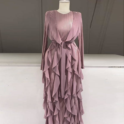 Ruffled Pleated Dress Elegant Women Ribbon Dress by Ragazza