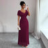 Women Elastic Net V Neck Patchwork Flying Sleeves Slit Evening Dress  DestGlow