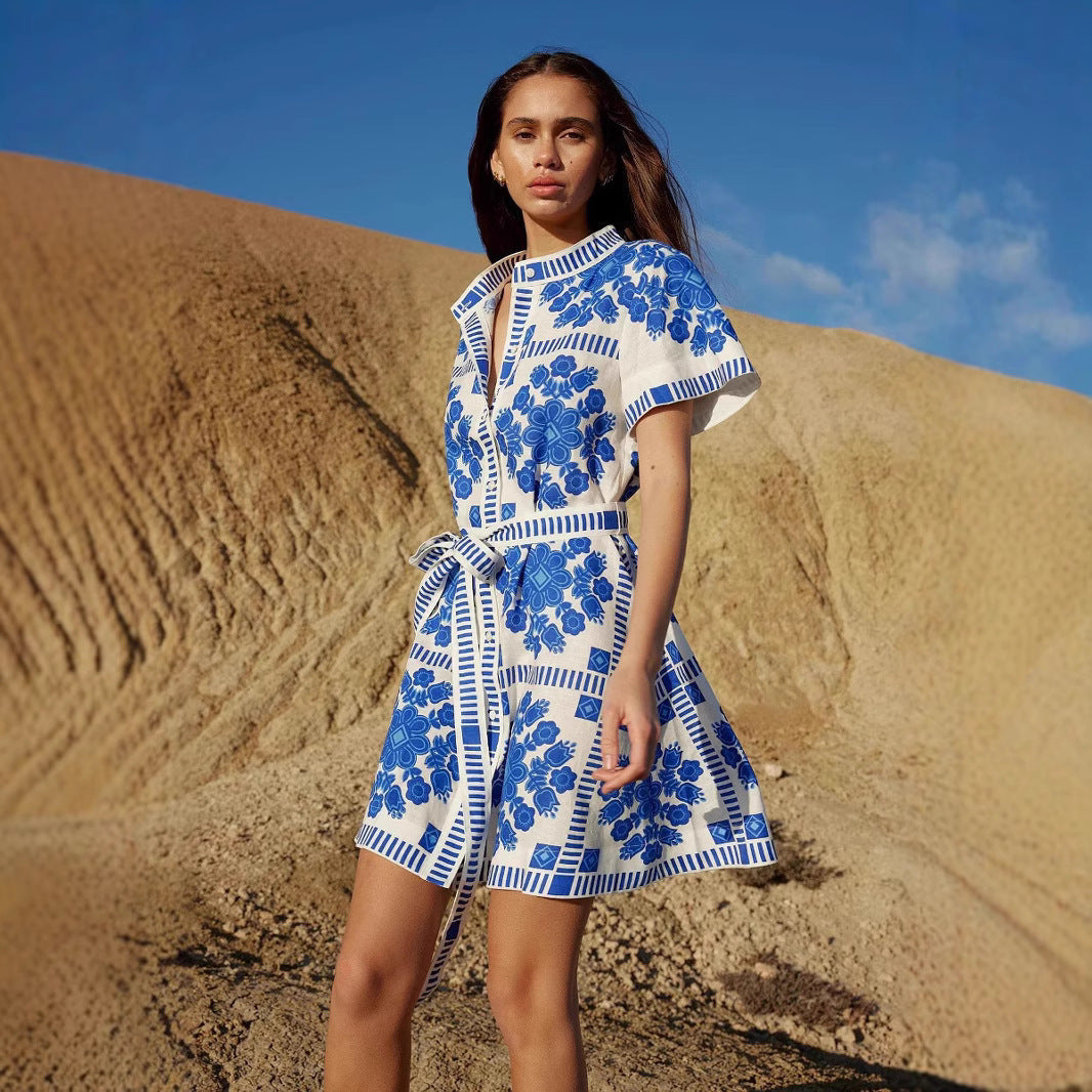 Summer Trade Casual Women Clothing Printed Lace up Dress by Ragazza