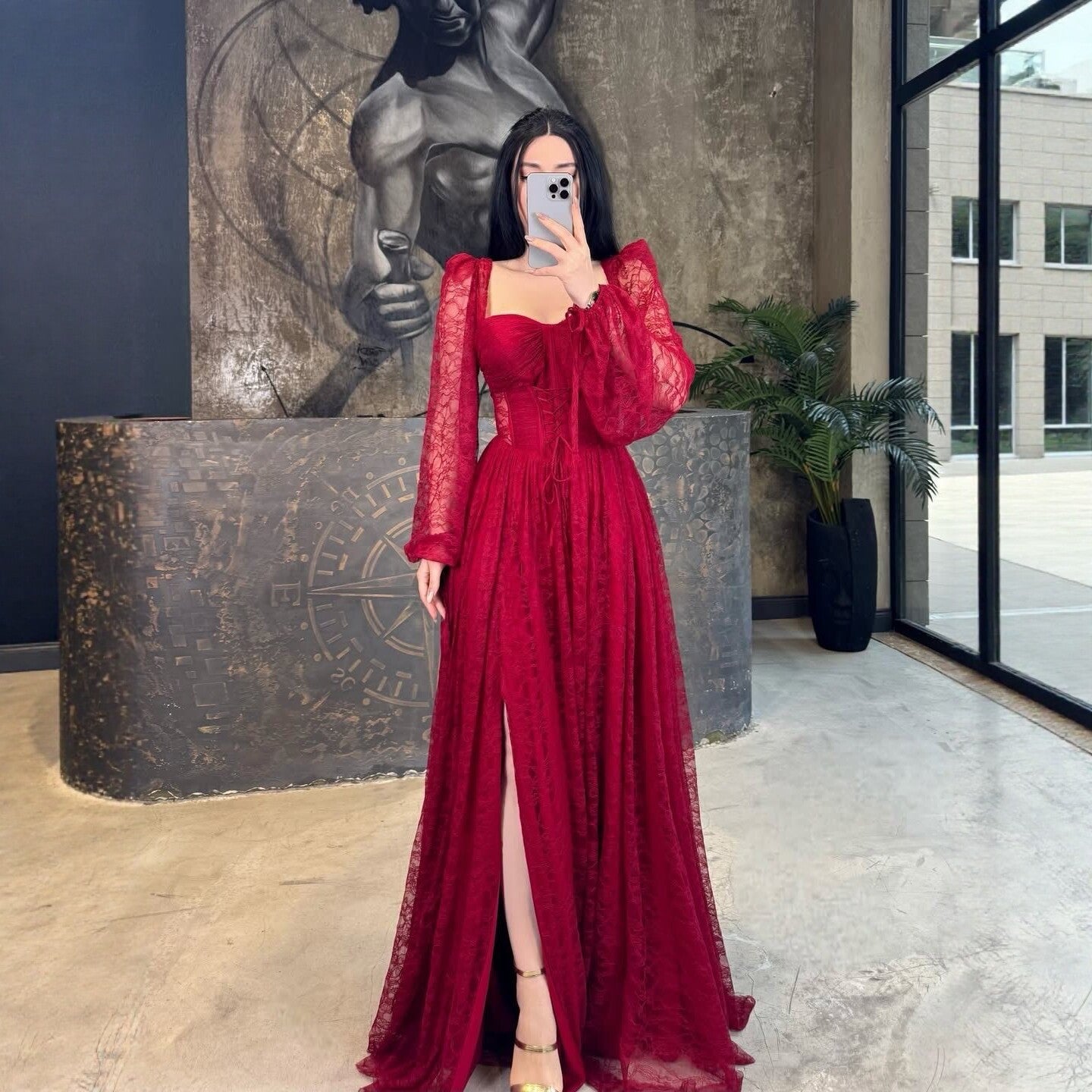 Lace Waist Controlled Long Sleeves Dress Elegant Dress by Ragazza