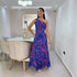 Sexy One Shoulder High Waist Wide Hem Printed Maxi Dress Women Dress by Ragazza