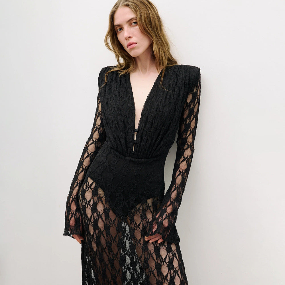 Autumn Winter French Lace Long Sleeve Lining Dress Women Clothing Dress Sexy Evening Dress Christmas by Ragazza