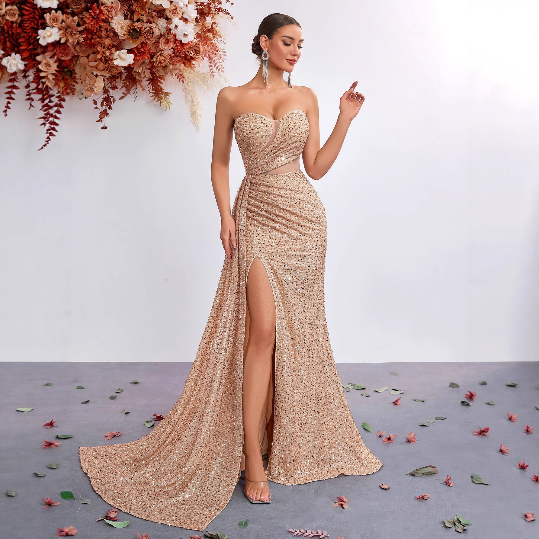 Light Luxury Sequ Tube Top Sexy High Waist Slit Fishtail Evening Dress Cocktail High Grade Socialite Dress by Ragazza