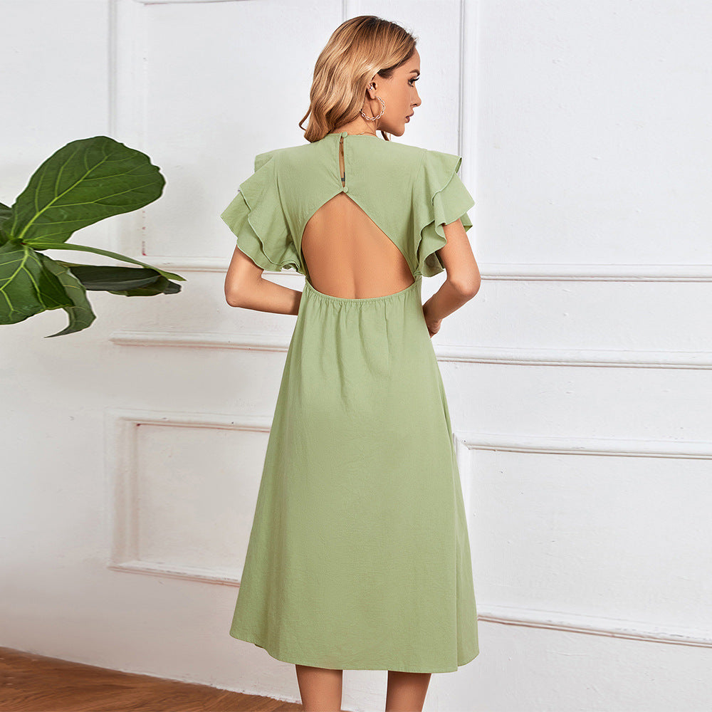 Spring Summer Women Clothing V neck Sexy Backless A line Midi Dress by Ragazza