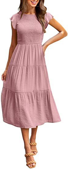 Women Clothing Popular Pinfei Flounced Sleeve Pleating Layered Short Sleeve Large Swing Dress by Ragazza
