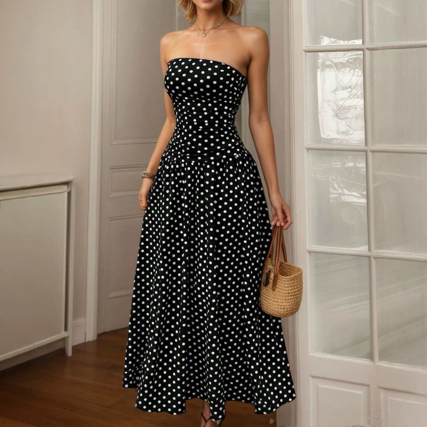 Summer Polka Dot Tube Top Dress Women Slim Fit A line Dress  DestGlow