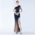Gradient Sequin Craft Beaded Ostrich Feather Diagonal Collar One Shoulder Long Evening Dress by Ragazza