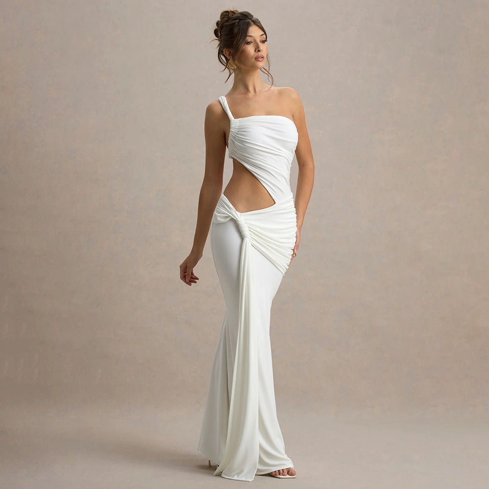 Summer Sexy One Shoulder Backless Tube Top Dress Arrival Women Pleated Dress by Ragazza
