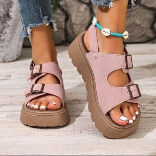 Suede Belt Buckle Platform Sandals Women Platform Wedge Plus Size Beach Slippers  DestGlow