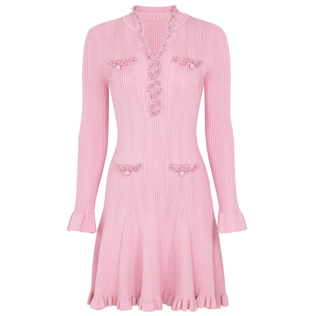 Spring Autumn Fashionable Knitted Heavy Industry Beaded Slim Fit Slimming Long Sleeves Dress by Ragazza