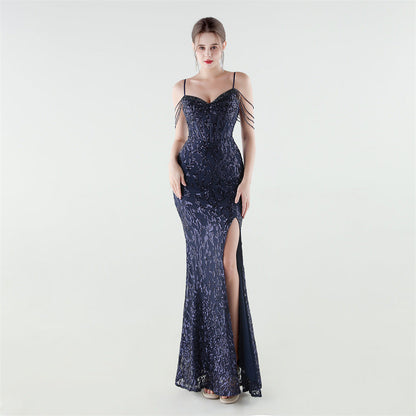 Heavy Industry Sequin Beaded Boning Corset Waist Tight Evening Dress by Ragazza