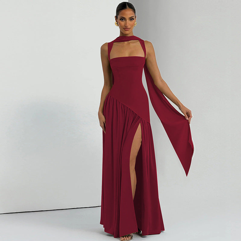 Women Clothing Winter Camisole Slim Solid Color Split Ribbon Dress Women by Ragazza