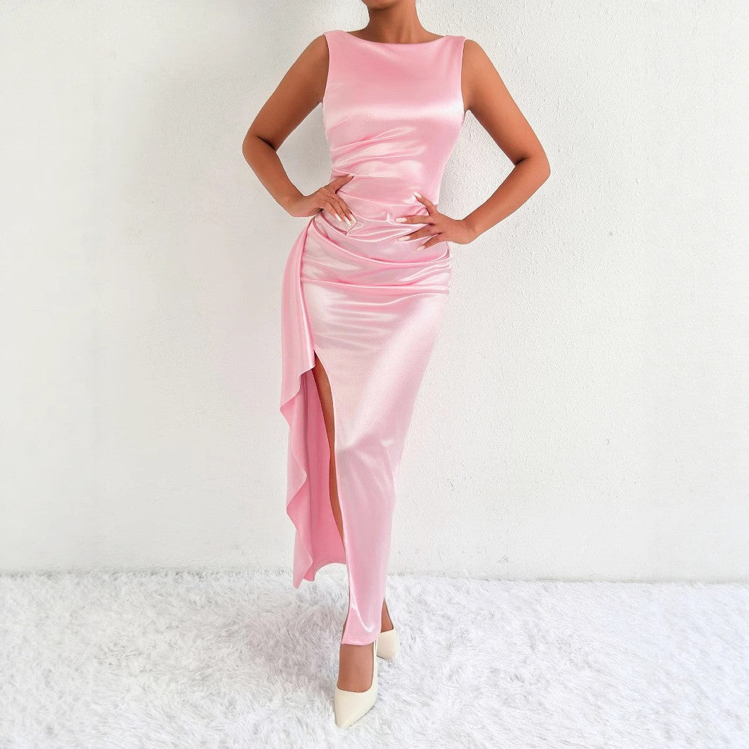 Sexy High Split Sleeveless Irregular Asymmetric Dress Slim Backless Maxi Dress by Ragazza