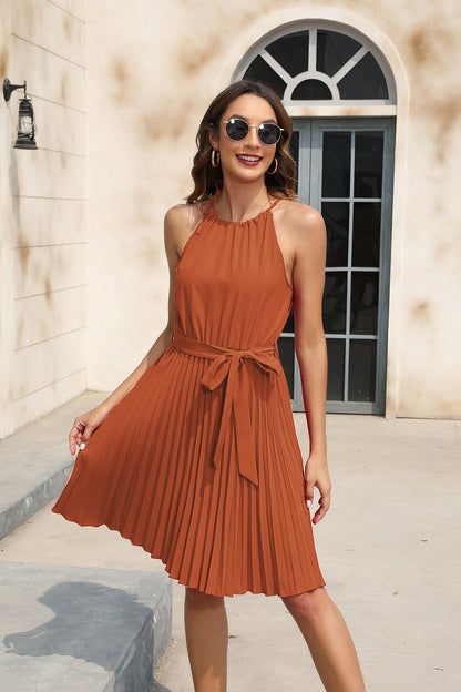 Spring Summer Women Clothing Solid Color Waist Tight Cami Dress Party Party Dress V neck Sleeveless Hem Dress by Ragazza