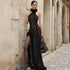 Black Halter Lace High Slit Dress Sexy Backless Slim Fit Cocktail Evening Maxi Dress  DestGlow