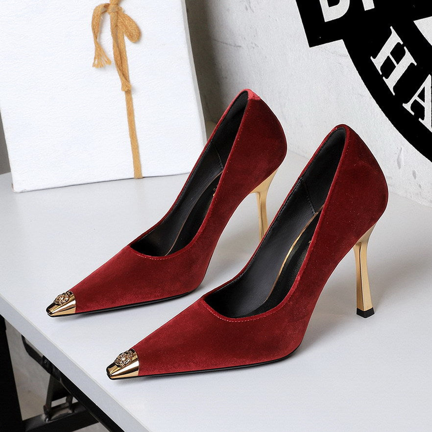 Cocktail Metal Tilta Flip Plush Pointed Low Cut Slip on Stiletto Heel Not Tired Feet Pumps  DestGlow