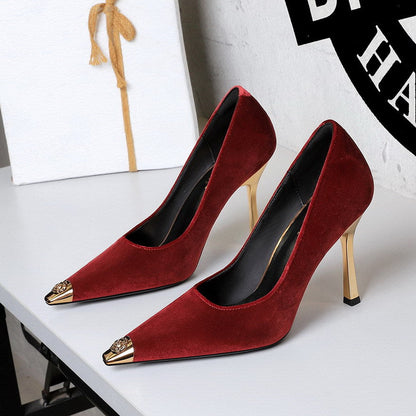 Cocktail Metal Tilta Flip Plush Pointed Low Cut Slip on Stiletto Heel Not Tired Feet Pumps  DestGlow