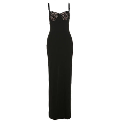 Women Clothing Spring Summer French Lace Splicing Sling Maxi Dress Sexy Slim Dress Women by Ragazza