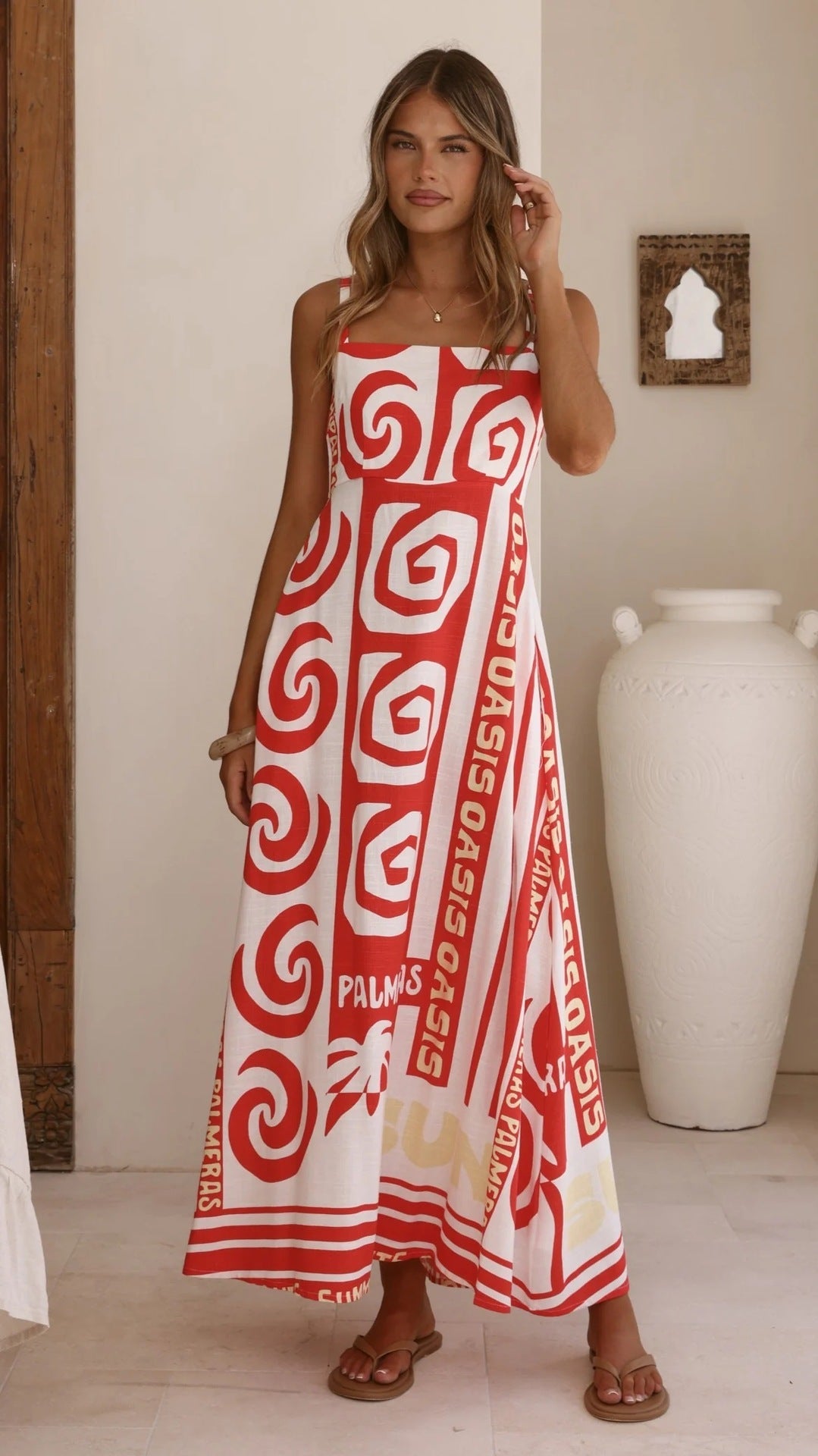 Summer Geometric Abstract Print Vacation Large Swing Cami Dress Women Dress by Ragazza