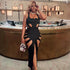 Spring Women Clothes Hollowed out Low Collar High Waist Sheath Slit Slim Fitting Maxi Dress by Ragazza