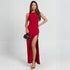 Women Clothing Summer Suspender off Neck Pleated Side Slit Elegant Dress by Ragazza