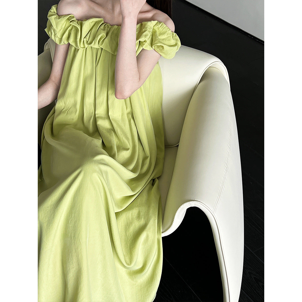 Tencel Fabric Off Shoulder Tube Top Dress Korean High Grade Ruffled Spaghetti Straps Vest Dress by Ragazza