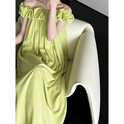Tencel Fabric Off Shoulder Tube Top Dress Korean High Grade Ruffled Spaghetti Straps Vest Dress by Ragazza